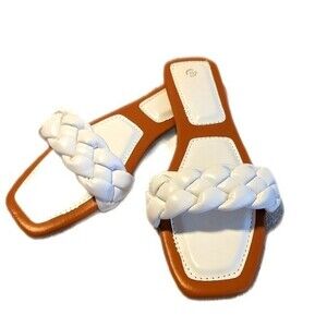 * Adorable white braided single strap sandals - flat heel - NEW -  8.5 (39)